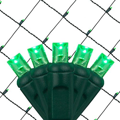 Wintergreen Lighting 100 5mm Green LED Christmas Net Lights, 4 x 6 ft Green Wire Outdoor Holiday Hedge & Bush Lights for Christmas Displays, Commercial Grade