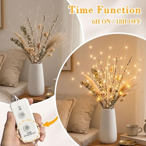 EAMBRITE Pre Lit White Birch Twig Branch Lights 30IN 60LT Plug in Lighted Willow Branch for Home Holiday Party Wedding Spring Decoration Indoor and Outdoor Use (Vase Excluded)