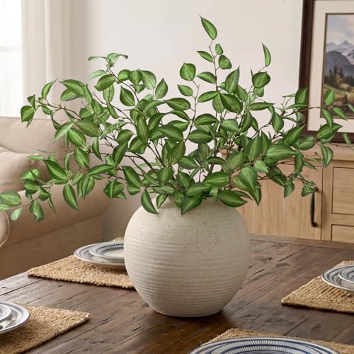 Waipfaru 5PCS Greenery Stems for Vases, 32.7 inch Artificial Eucalyptus Green Fake Leaves Branches, Faux Olive Silk Plants for Centerpieces Vase Filler Home Kitchen Decor