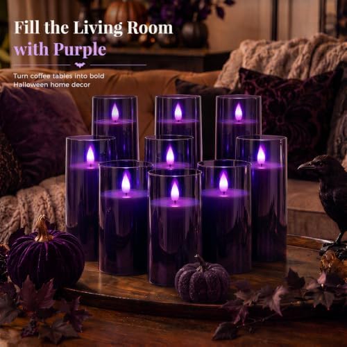 Homemory Dark Gray Flameless Candles, Purple Glow, Remote Timer, Set of 9