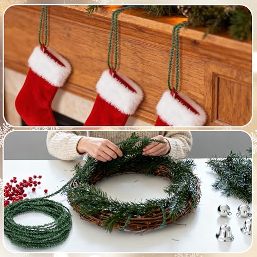 50' Christmas Artificial Pine Wire Garlands, Flexible Greenery Roping Ties