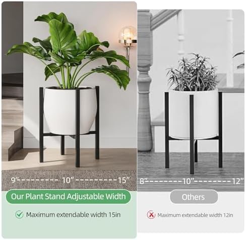 Adjustable Plant Stand Indoor, 2 Heights Black with Round Plate