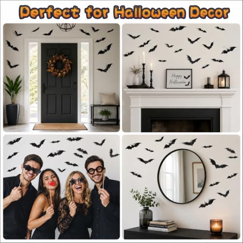 120pcs Bats Wall Halloween Decorations Indoor, Bats Wall Decor Stickers