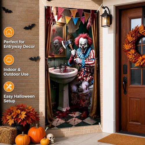 Halloween Garage Door Decoration, 70.9 x 35.4 Inch Bloody Clown Cover