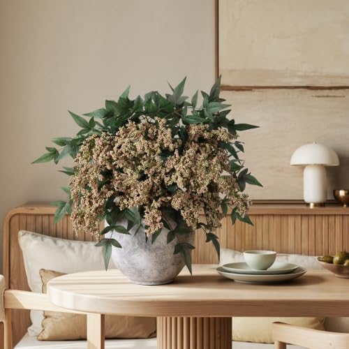 Faux Plants Indoor 3 Pcs 35 Inch Artificial Nandina Berry Stem for Vase Realistic Faux Berry Spray for Wedding Holiday Seasonal Farmhouse Mantel Harvest DIY Home Decor(Green)