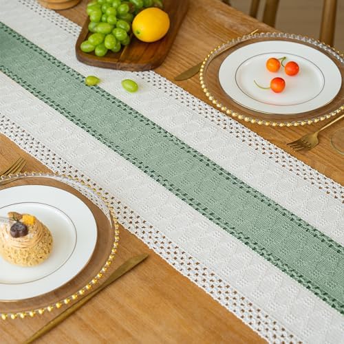 FEXIA Boho Table Runner for Home Decor 12x60 Sage Green Fall Decorations