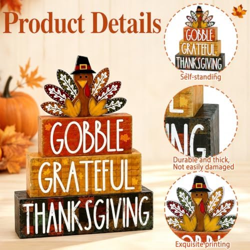 4Pcs Thanksgiving Table Decoration Thanksgiving Wooden Turkey Sign