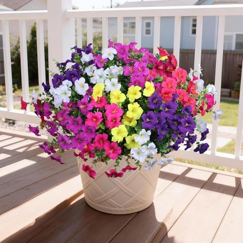 INQCMY Artificial Fake Petunias Flowers for Outdoors Spring Home Decoration