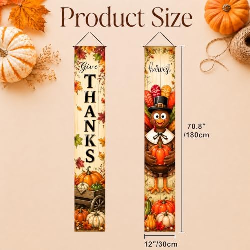 IVN Give Thanks Turkey Porch Banner Thanksgiving Decor 2 Pcs