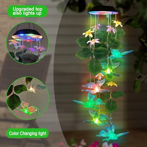 Solar Butterfly Wind Chime Mobile Lights,Color Changing LED Dangler Outside