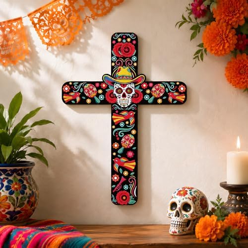 Day of The Dead Decorations - 2PCS Dia de Los Muertos Cross Wall Decor