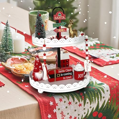 Christmas Decorations for Home Office 8 PCS Tiered Tray Decor Set