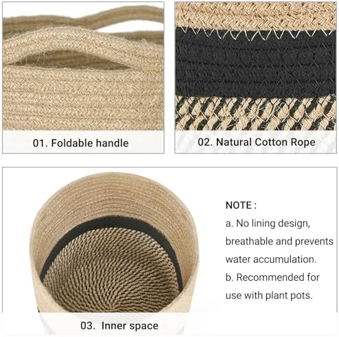 Dahey Plant Basket Indoor for 12 inch Pot Woven Jute Planter, Black