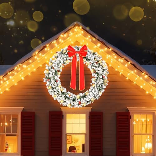 VINGLI 60" Extra Large LED Christmas Wreath with 220 Warm White Lights