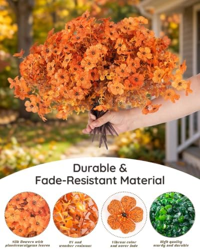 Artificial Fake Orange Fall Mums Flowers Planter Hanging Basket for Outdoor