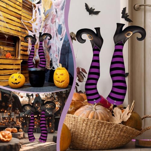 Tudomro 2 Pcs Metal Upside Down Witch Leg Halloween Outdoor Decor, Purple