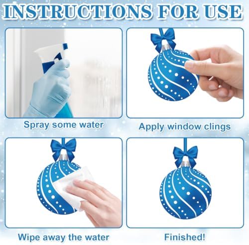 Blue Merry Christmas Window Clings Decorations Xmas Ball Cling Set 6 Sheets