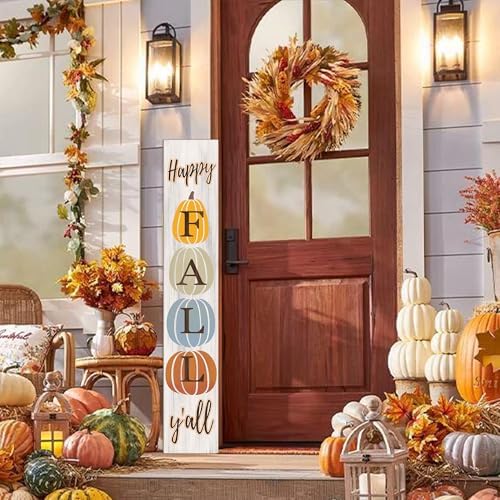Happy Fall Y'all Porch Sign 47" Autumn Pumpkin Front Door Welcome Sign Vertical Standing Wooden Sign For Garden Home Yard Farmhouse Thanksgiving Decor