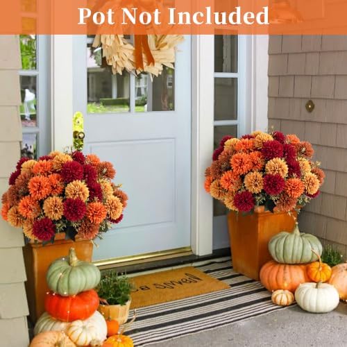 12-Pack Faux Fall Mums, 72 Blooms Artificial Flowers for Outdoor Decor