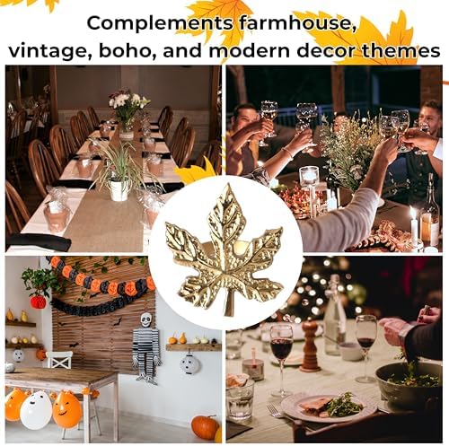 CLEENTABLE Metal Leaf Napkin Rings, 12-Pack, Antique Gold