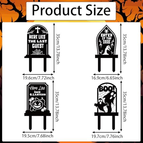 Rngmsi Halloween Yard Decorations Outdoor, 4PCS Halloween Outdoor Tombstone Yard Lawn Stakes, Gravestone Lawn Sign with Stakes Waterproof Halloween Garden Stakes for Outside Scary Spooky Decor