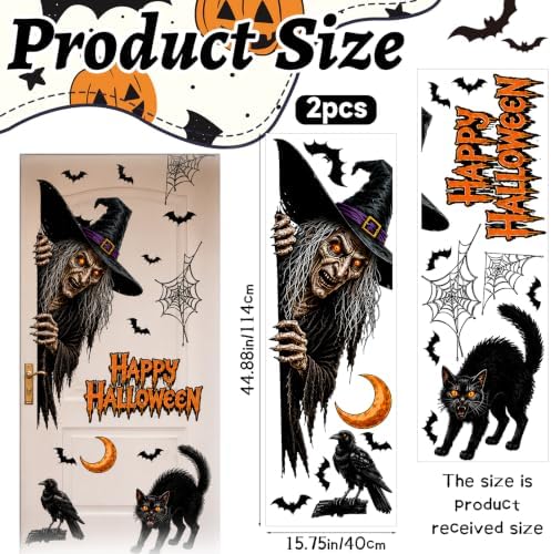 44.88 x 15.75 in Halloween Door Decals Giant Witch Cat Stickers