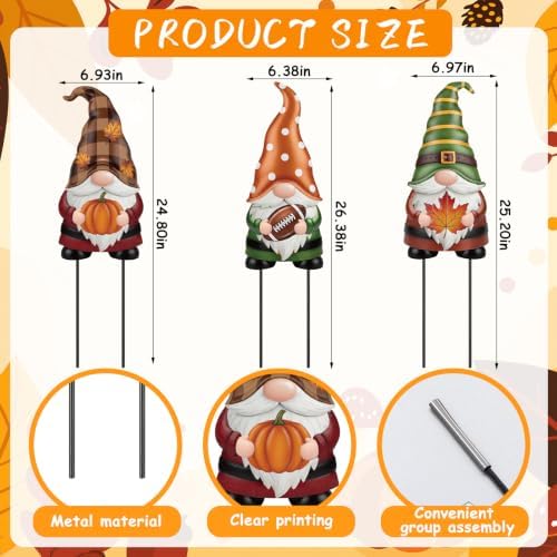 Amyhill 3 Pack Fall Garden Decor - 24'' 25'' 26'' Football Pumpkin Maple Leaf Gnomes Yard Signs with Metal Stakes for Home Outdoor Garden Lawn Porch Autumn Thanksgiving Outside Decorations