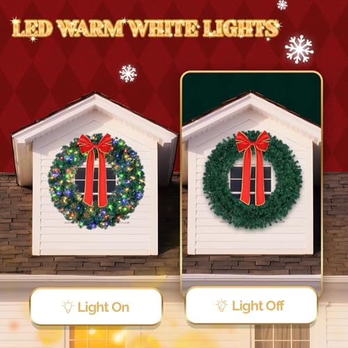 VINGLI 48 Inch Christmas Wreath Dual Color Fence, Party Decor, Plug-in LED