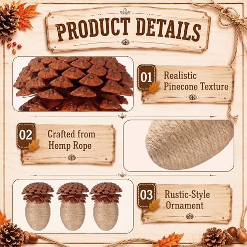 RattanView 6 Pcs Fall Jute Rope Acorn Ornaments, Thanksgiving Hanging Decor