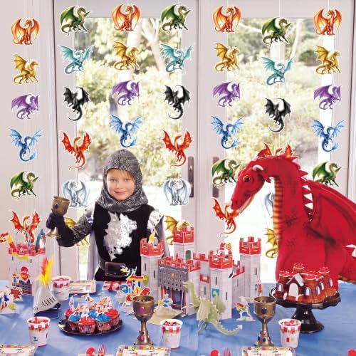 Xinnun 8 Pcs Dragon Party Decorations Dragon Hanging Banners Garland