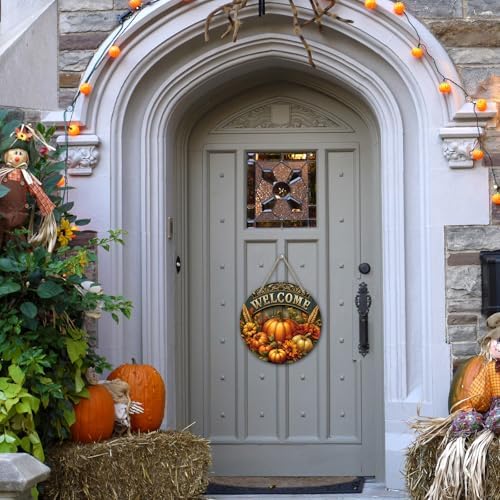 Fall Door Sign Autumn Pumpkin Welcome Wreath for Front Door Decor
