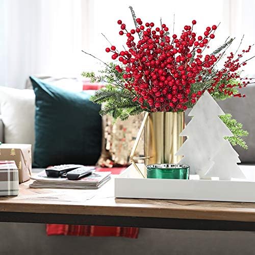 DearHouse 4 Pack Artificial Red Berry Stems Holly Christmas Berries for Festival Holiday Crafts and Home Decor, 20 Inches Burgundy Berry Floral Christmas Tree Decoration