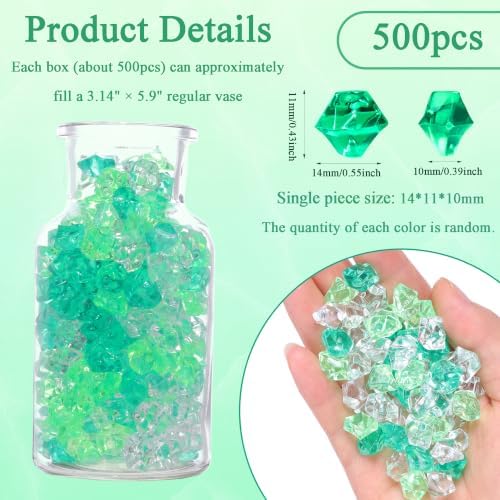 YATOJUZI 500PCS Acrylic Vase Filler Gradient Green Decorations Fake Ice Cubes Crushed Rocks Plastic Diamonds Gems for DIY Party Centerpiece Table Scatter Display 0.5"