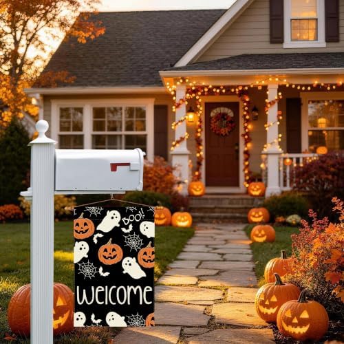 Ghosts Pumpkins Halloween Garden Flag Double Sided Yard Decor 12x18In