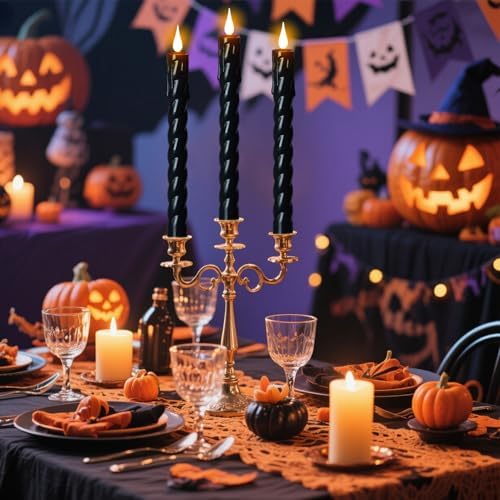 Black Flameless Taper Candles Battery Operated with Remote Timer