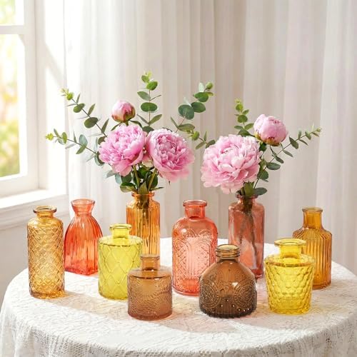 Set of 30 Gold Glass Bud Vases Small Textured Flower Vases