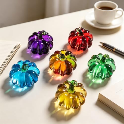 6 Pcs Mini Blown Glass Pumpkin Figurines Thanksgiving Fall Halloween Decor