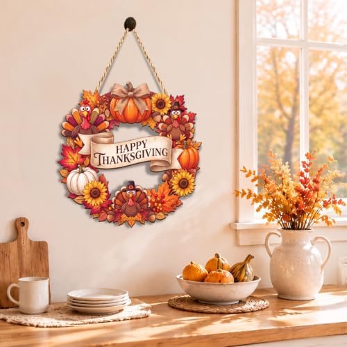 Thanksgiving decorations For Home Turkey Wreath Door Happy Decor Wood Sign