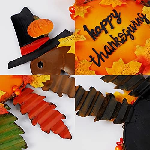 Juegoal Set of 2 Turkey Garden Stakes Thanksgiving Decor, 36 Inch Metal Fall Turkeys Yard Stakes, Give Thanks & Happy Thanksgiving Yard Signs Ornaments for Outdoor Lawn Pathway Patio