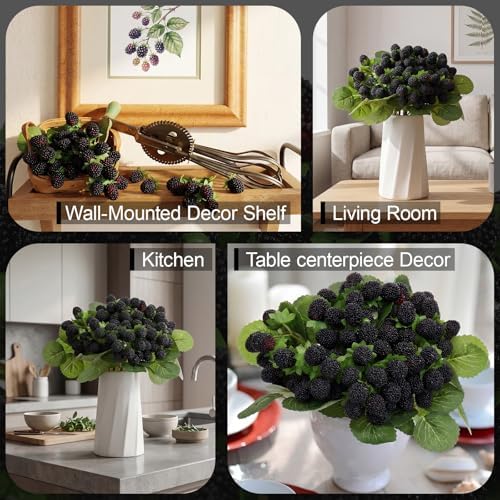 Hoteam 5 Pcs Artificial Raspberries Stems 11 Inch with Leaves, Black