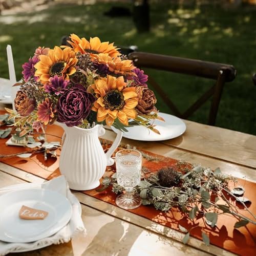 GTIDEA 2 Bundles Fall Artificial Flowers Bouquet, Fake Sunflowers Flowers