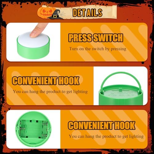 Riakrum 6 Pack Halloween Pumpkin LED Lights, Green,Warm Light