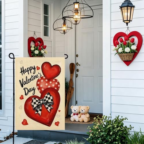 Valentines Day Garden Flag 12x18 Inch Love Heart Double Sided