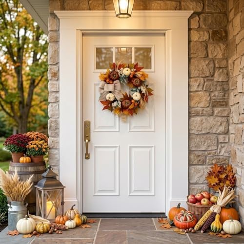 Valery Madelyn 20'' Fall Wreaths for Front Door with LED Lights
