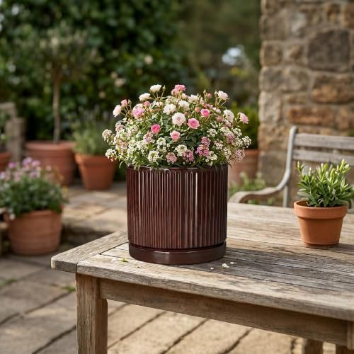 Ceramic Plant Pots, 6 Inch Pots for Plants, Round Planter, Brown