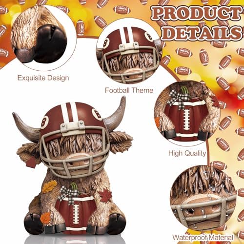 Karenhi 2 Pcs Highland Cow Figurines Fall Football Tabletop Decorations