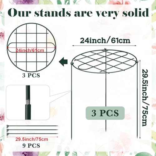 3 Pack 24 x 29.5 Inch Peony Cages and Supports for Outdoor Plants