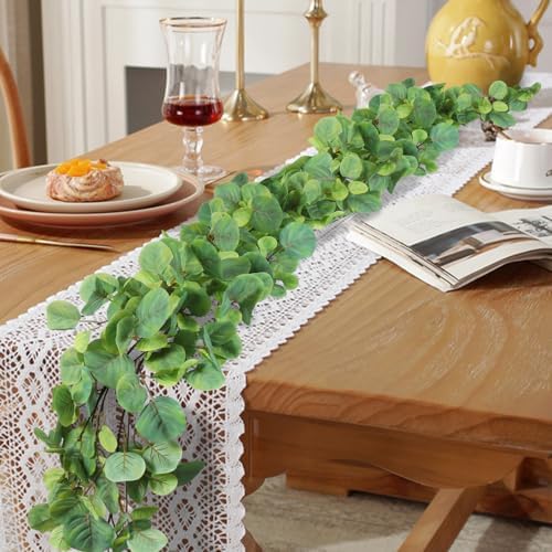 RECUTMS 2Pc Artificial Big Eucalyptus Vines Garland 5.6FT Apple Leaves Ivy