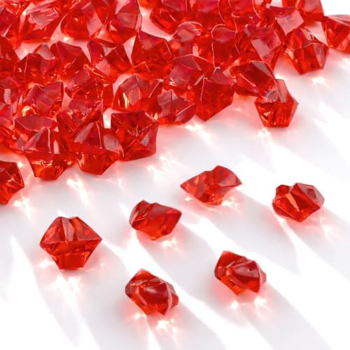 160 Pieces Red Acrylic Fake Ice Rocks, Vase Fillers for Wedding Table Decor