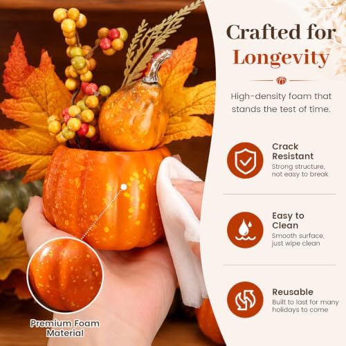 BigOtters 4 PCS Faux Pumpkins Decor, Fall Table Centerpieces for Home